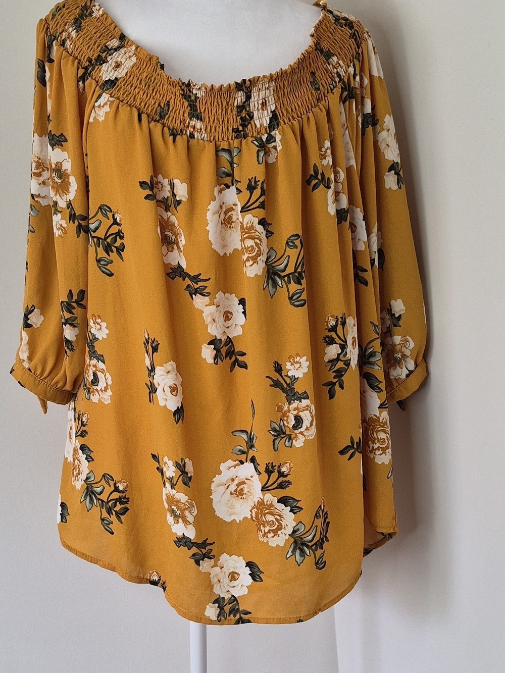 Belle Tweed Mustard Floral Off-Shoulder Women's Top Size 3X